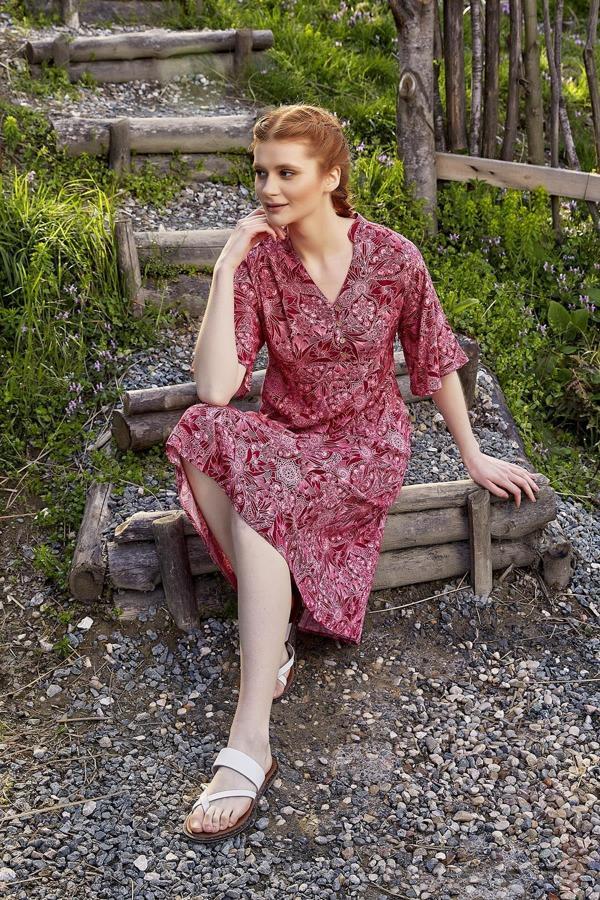 Los Banditos Düğme Detaylı V Yaka Yarım Kol Yazlık Elbise - Image 1