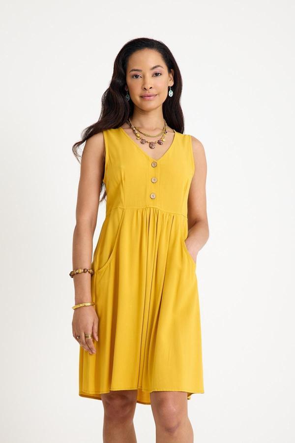 Los Banditos V Yaka Düğme Detaylı Kolsuz Otantik Elbise - Image 1