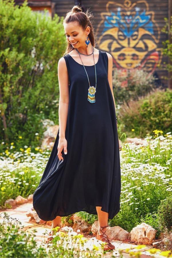 Los Banditos Kayık Yaka Düğme Detaylı Cepli Günlük Elbise - Image 1