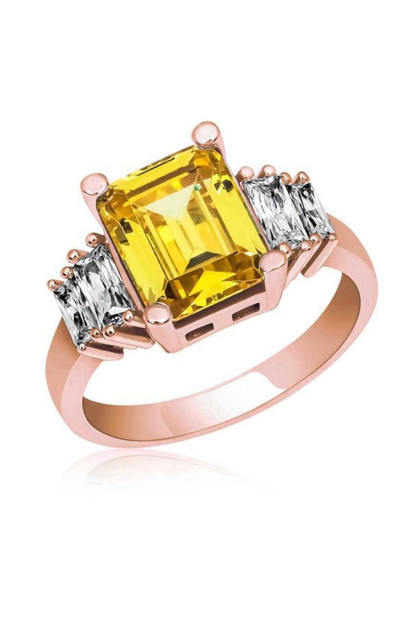 Armagano Gümüş Sarı Baget Taşlı Rose  Yüzük - Image 1
