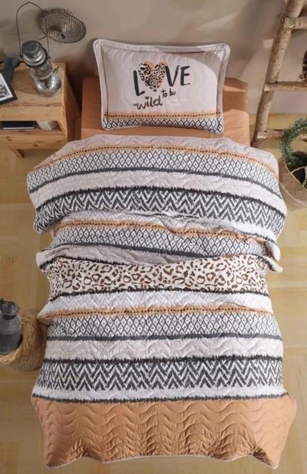Clasy Tek Kişilik Yatak Örtüsü Afro v1 Somon - Image 1