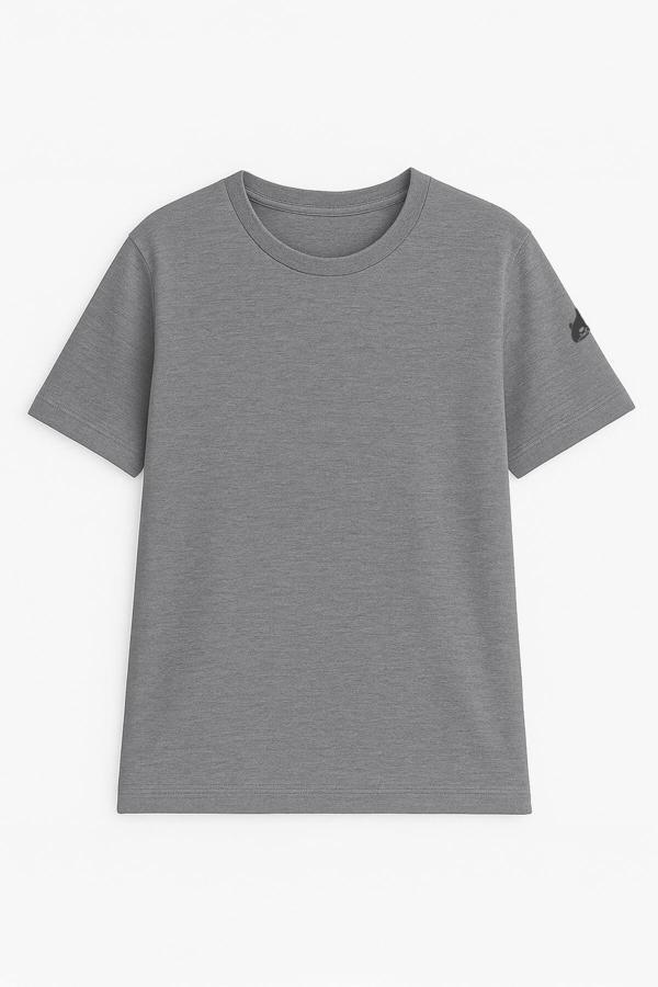 Erkek Bisiklet Yaka Basic Düz Kısa Kollu Gri T-shirt - Image 1