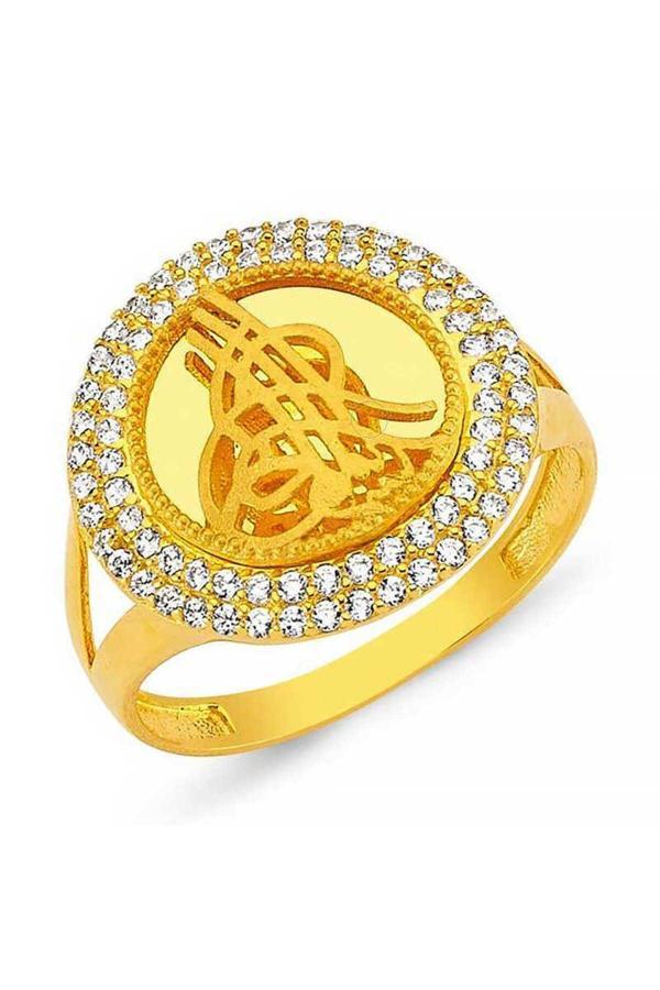 Armagano Gümüş Gold Yuvarlak Tuğralı Kadın Yüzük - Image 1