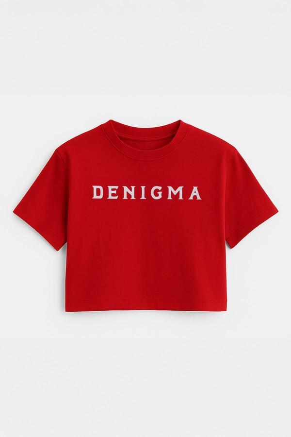 Kadın Bisiklet Yaka Kısa Kollu Crop T-Shirt - Image 1