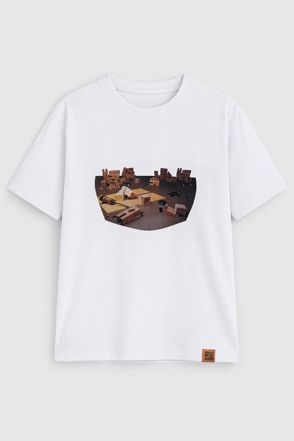 Kadın Bisiklet Yaka %100 Pamuk Blok Baskılı Kısa Kollu T-Shirt - Image 1