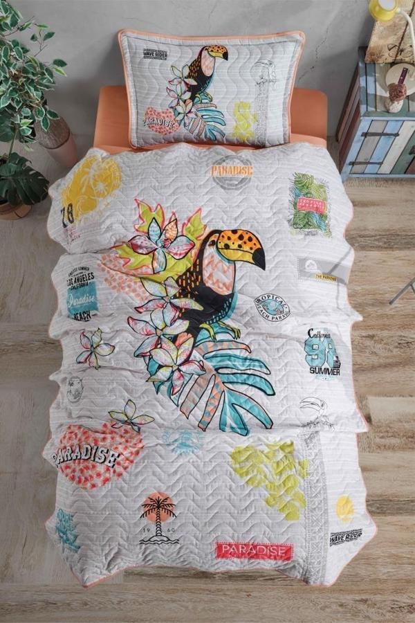 Clasy Tek Kişilik Yatak Örtüsü Paradise v1 Somon - Image 1