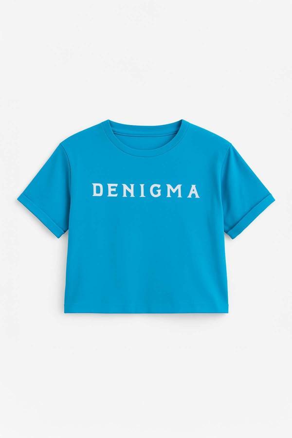 Kadın Bisiklet Yaka Kısa Kollu Crop T-Shirt - Image 1