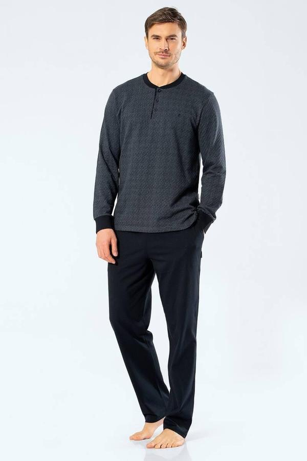Cacharel Erkek Jakarlı Noktalı Patlı Pijama Takım Gri - Image 1