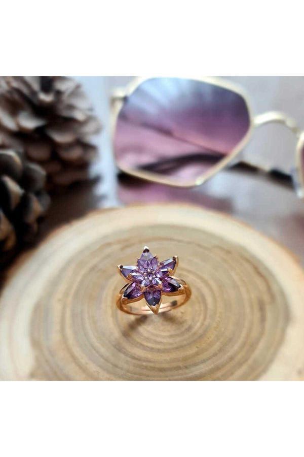 Armagano Gümüş Rose Mor Lotus Çiçeği Yüzük - Image 1