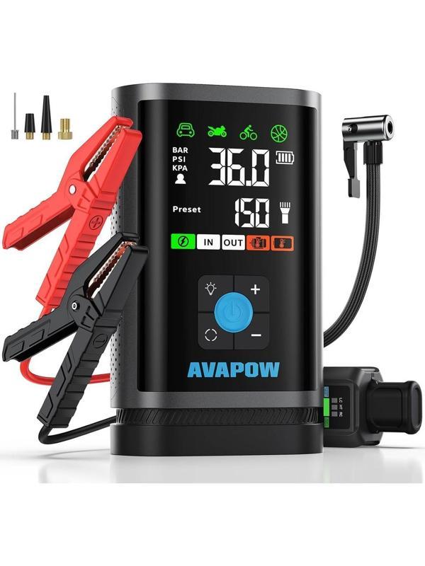 Avapow Jp3 16000Mah 3000A - Lastik Şişirme Pompalı Jump Starter Taşınabilir Akü Takviye Kiti - Image 1