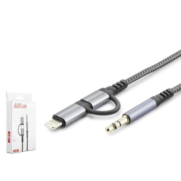 Hadron Gj-027 3.5Mm To Type-C + Lightning Kablo Aux Car Siyah - Image 1