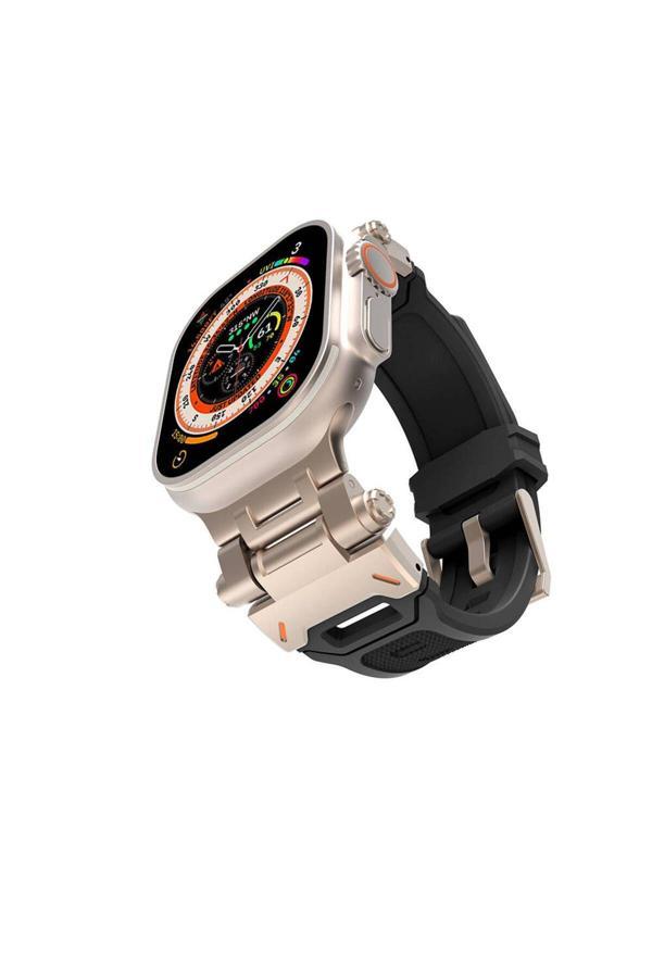 20068310 Apple Watch 7/8/9 45Mm İle Uyumlu Kordon Metal Başlıklı Silikon Kordon - Image 1