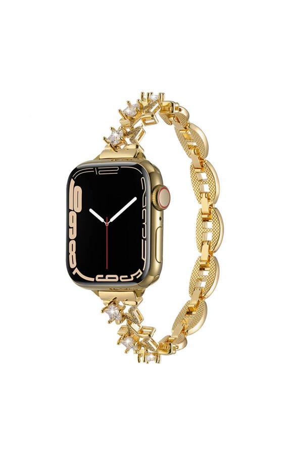 20068310 Apple Watch 4/5/6/Se (1.Nesil)/Se 40Mm Uyumlu Kordon Yıldız Figürlü Parlak Taşlı Metal Kordon - Image 1