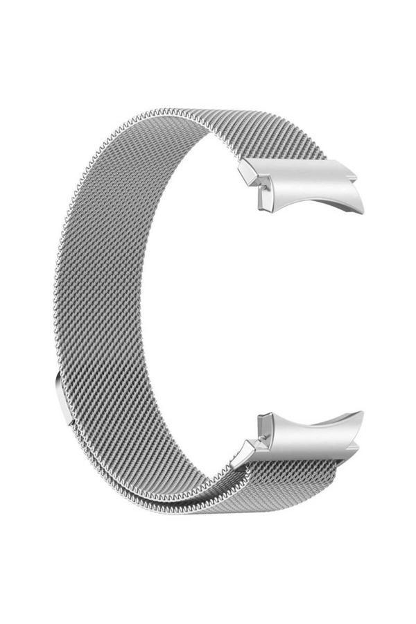 20068310 Samsung Galaxy Watch 6 44Mm Uyumlu Mıknatıslı Metal Örgü Hasır Desenli Kordon Gümüş - Image 1