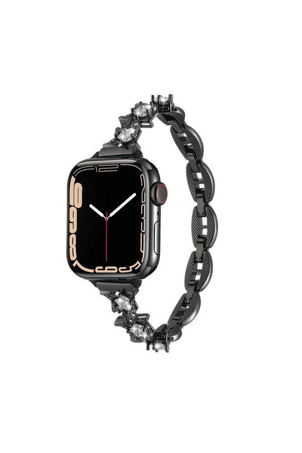20068310 Apple Watch 7/8/9 45Mm Uyumlu Kordon Yıldız Figürlü Parlak Taşlı Metal Kordon - Image 1