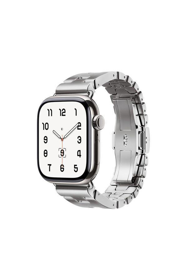 20068310 Apple Watch Series 7/8/9 45Mm Uyumlu Dayanıklı Metal Şerit Tasarım Kordon - Image 1