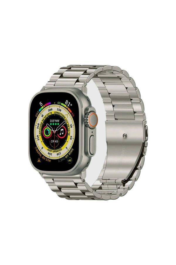20068310 Apple Watch Seri Ultra/Ultra-2 49Mm Uyumlu Metal Baklalı Ayarlanabilir Kordon - Image 1