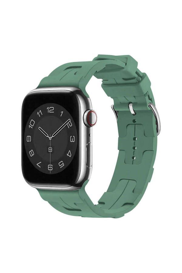 20068310 Apple Watch Seri 7/8/9 45Mm Uyumlu Metal Tokalı Silikon Kordon - Image 1