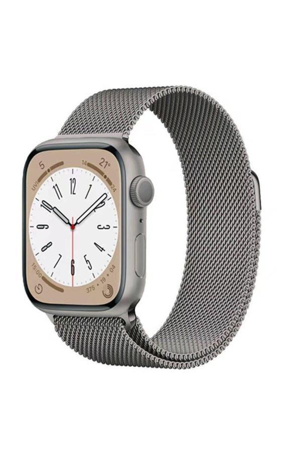 20068310 Apple Watch 7/8/9 41Mm Uyumlu Kordon Metal Örgü İşlemeli Mıknatıslı Kordon - Image 1