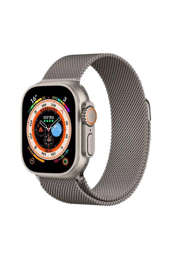 20068310 Apple Watch Ultra/Ultra2 49Mm Uyumlu Kordon Metal Örgü İşlemeli Mıknatıslı Kordon - Image 1