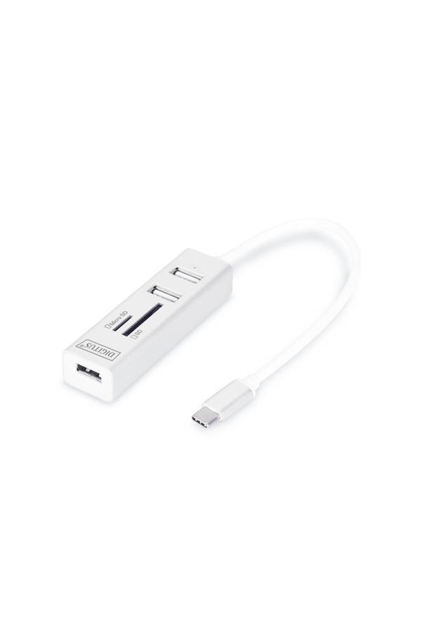 Digitus Usb 2.0 Tip C 3 Port Hub, Kart Okuyucu, 3 X Usb 2.0. 1 X Sd, 1 X Microsd Kart Yuvası, Alümin - Image 1