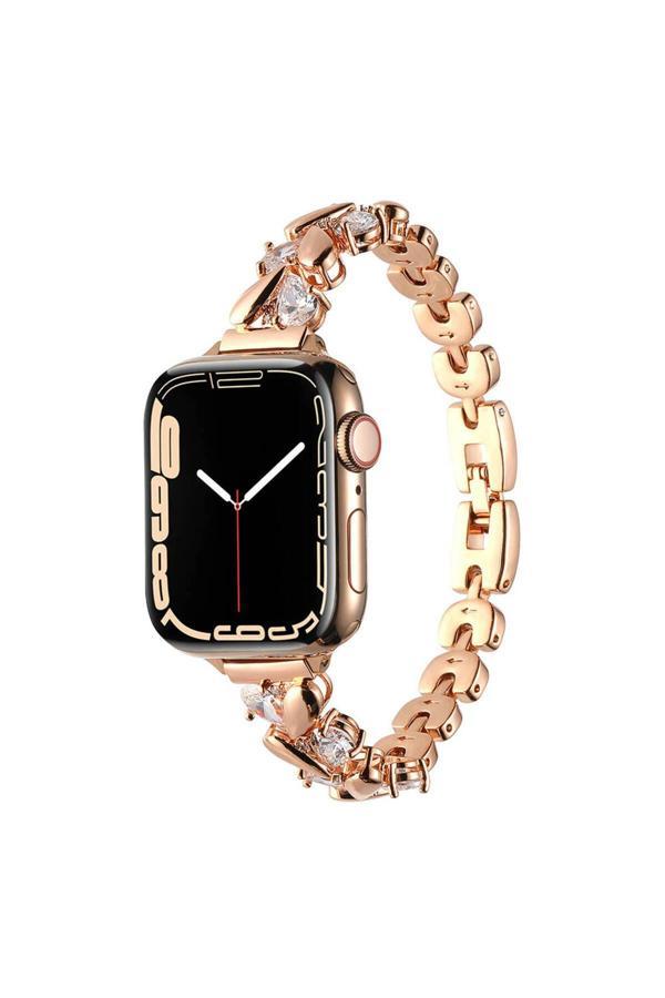 20068310 Apple Watch Ultra/Ultra2 49Mm Uyumlu Kordon Damla Figürlü Parlak Taşlı Metal Kordon - Image 1