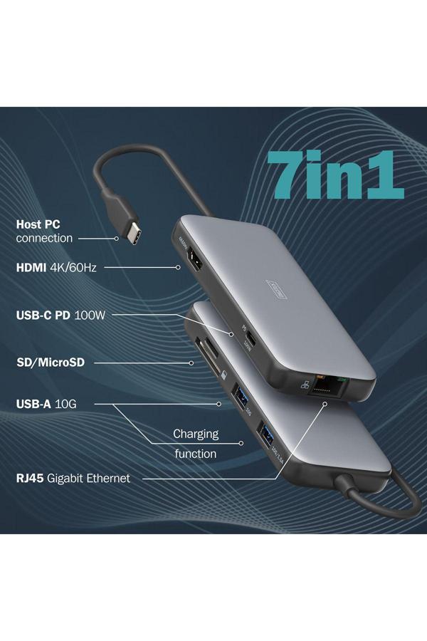 Digitus Usb-C Docking Statio 3.2 Gen 2 Bağlantı Noktası (10 Gbit/S),7 Port - Image 1