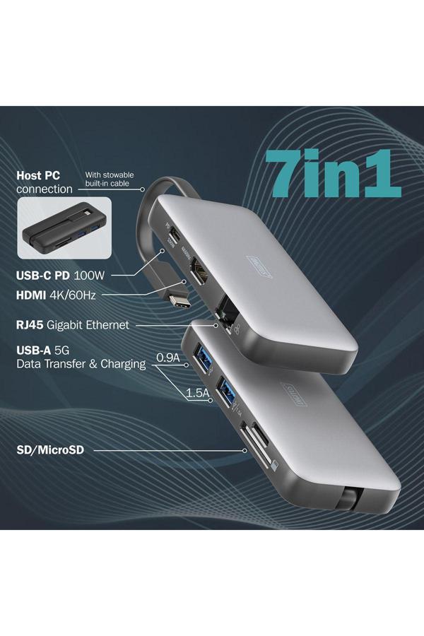 Digitus Usb-C Seyahat Tipi Docking Station, 7-Port - Image 1