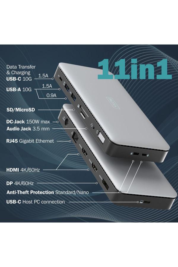 Digitus Usb-C Docking Statio 3.2 Gen 2 Bağlantı Noktası (10 Gbit/S),11 Port - Image 1
