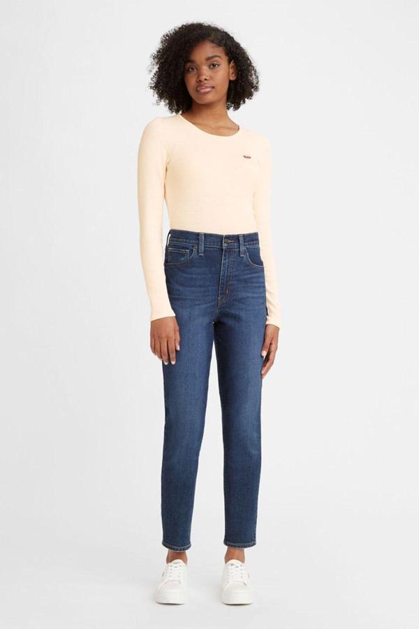 Pamuklu High Yüksek Bel Boru Paça Mom Jeans Kot Pantolon 26986 - Image 1