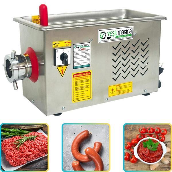 Yeşil YKM12 220v 0,55kW 12 No Et Kıyma Makinası Geri Çekmeli Sucuk Aparatlı 100kg/saat - Image 1