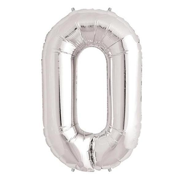 0 Rakam Folyo Balon Gümüş  40 İnç - Image 1