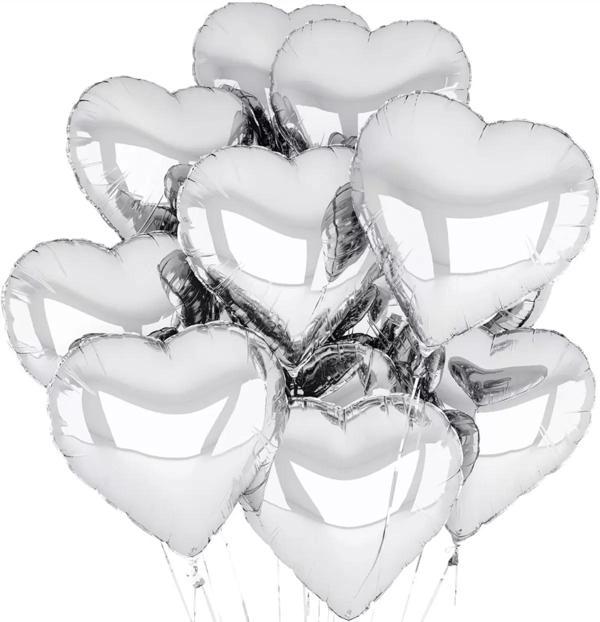 Metalize Parlak Gümüş Kalp Şekilli Uçan Balon Folyo 18 İnç 45 Cm 10 Adet - Image 1