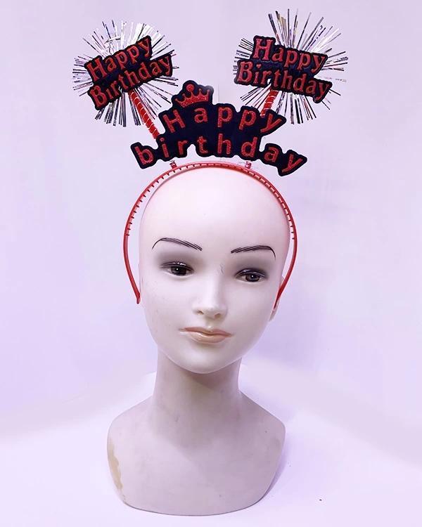 Happy Birthday Yazılı Püsküllü Neon Kırmızı Renk Doğum Günü Tacı 22x19 Cm - Image 1
