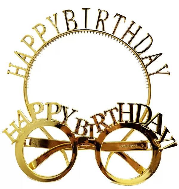 Happy Birthday Yazılı Taç Ve Happy Birthday Yazılı Gözlük Seti Altın Renk - Image 1