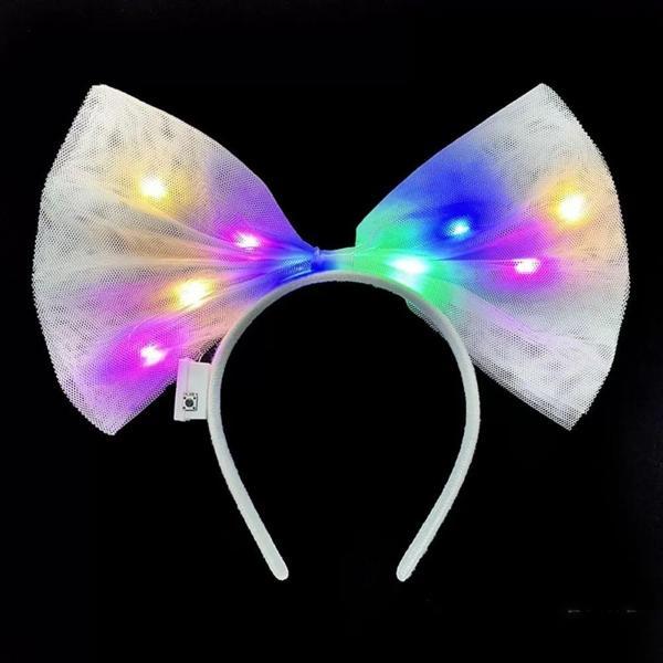 Rengarenk Led Işıklı Fiyonk Şekilli Tül Parti Tacı Beyaz Renk 25x25 Cm - Image 1