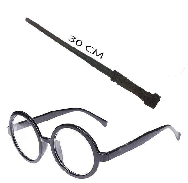 Harry Potter Asası 30 Cm Ve Siyah Çerçeveli Harry Potter Gözlüğü Seti - Image 1