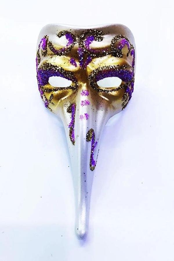 Fuşya Renk İşlemeli Seramik Malzemeden İmal Venedik Uzun Maske Magnet - Image 1