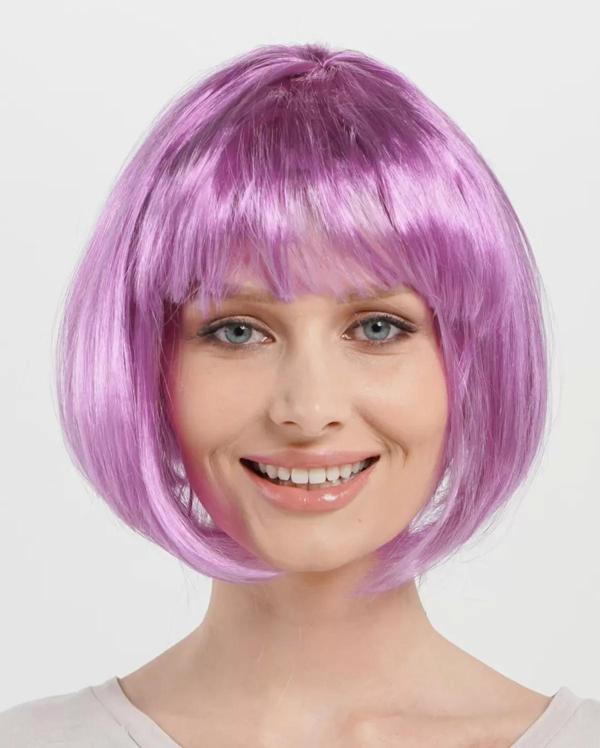 Rose Pembe Renk Düz Kesim Küt Parti Peruğu Kısa Takma Saç - Image 1