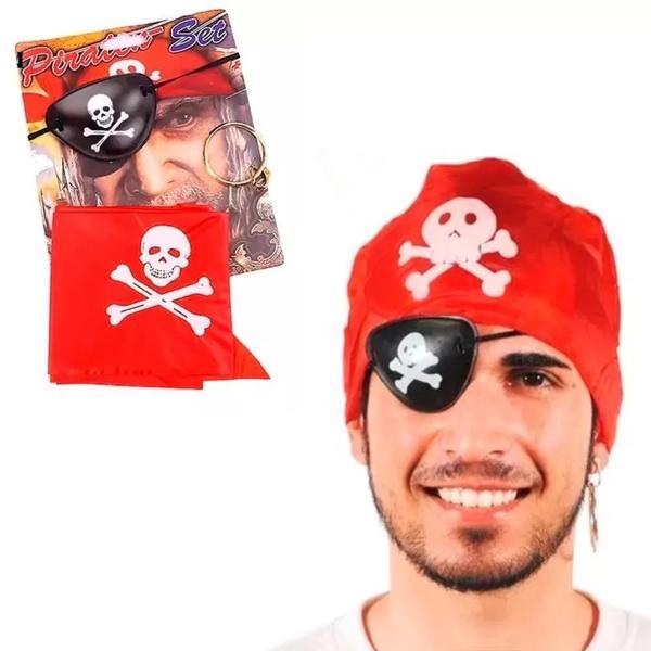 Korsan Bandana Korsan Göz Maskesi Ve Korsan Küpesi 3 Lü Kostüm Seti - Image 1