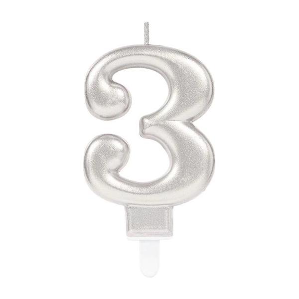 3 Rakam Mum Gümüş Renk - Image 1