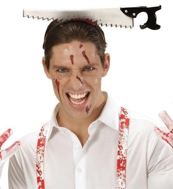 Kafaya Saplanmış Halloween Kanlı Testere Şaka Tacı - Image 1