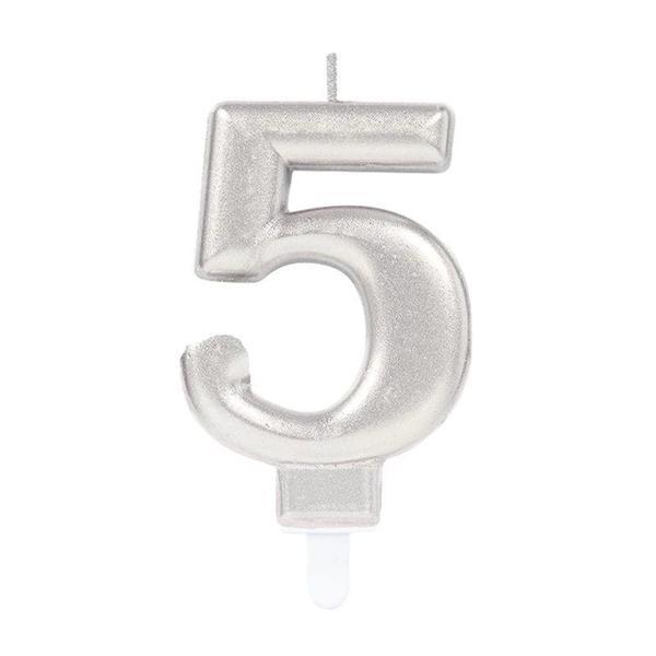5 Rakam Mum Gümüş Renk - Image 1