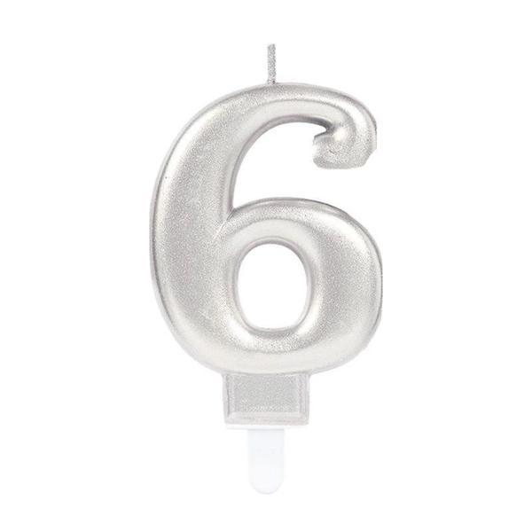 6 Rakam Mum Gümüş Renk - Image 1