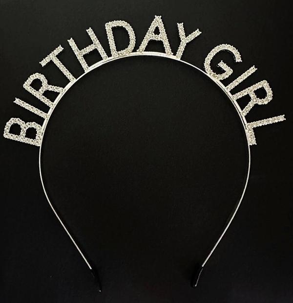 Gümüş Kristal Taşlı Birthday Girl Doğum Günü Tacı İthal Ürün A Kalite 17x16 Cm - Image 1