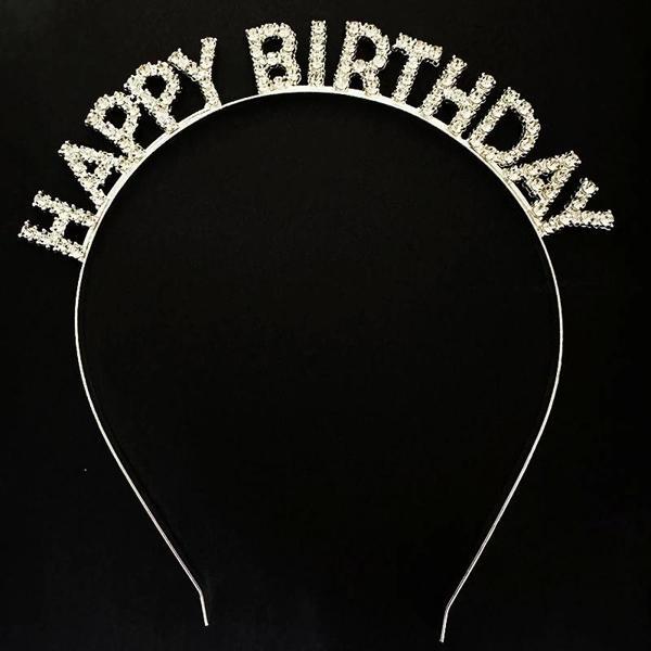 Gümüş Kristal Taşlı Happy Birthday Doğum Günü Tacı İthal Ürün A Kalite 17x16 Cm - Image 1
