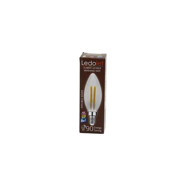 Ledolet  4w=45w - E14   Mum  Flament Led Rustik Ampul  400lumen - 3000k   Kırılmaz Gövde - Image 1