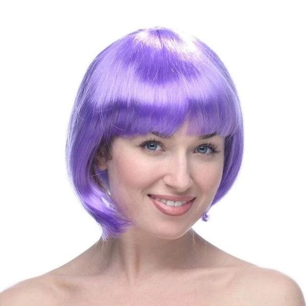 Lila Renk Kısa Model Parti Peruğu - Lila Renk Küt Saç - Image 1