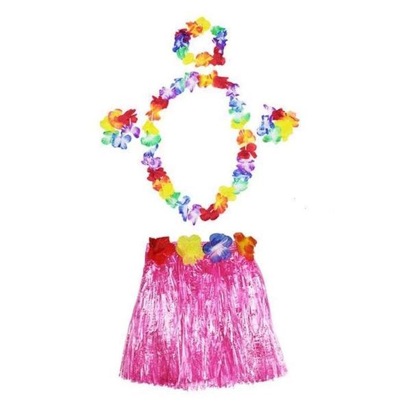 Luau Aloha Hawaii  Kolye Etek Taç Ve Bileklik Seti Pembe - Image 1