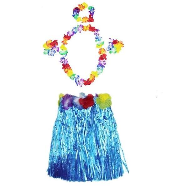 Luau Aloha Hawaii Partisi  Etek Taç Ve Bileklik Seti Mavi - Image 1